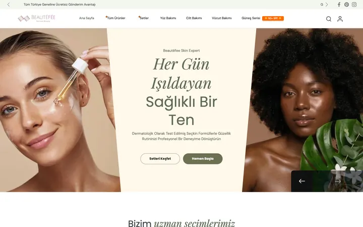 Beautéfée Shopify mağazası ana sayfa ekran görüntüsü