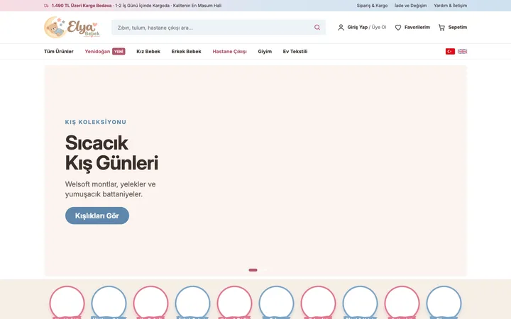 Elya Bebek Shopify mağazası ana sayfa ekran görüntüsü