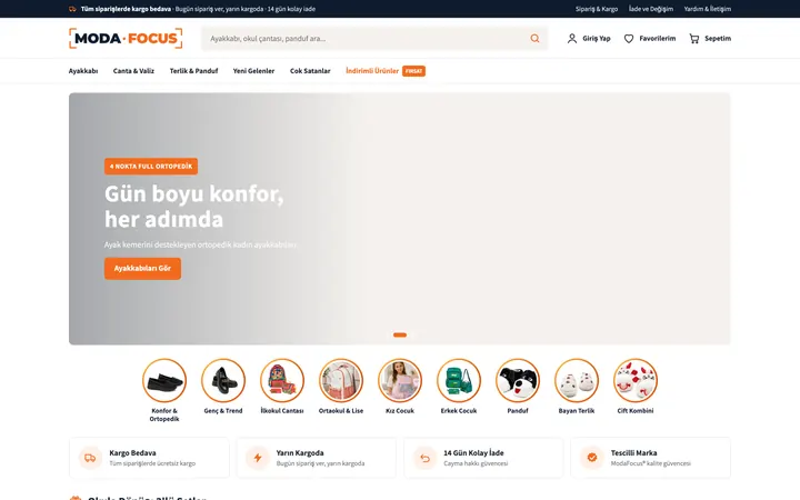 Moda Focus Shopify mağazası ana sayfa ekran görüntüsü