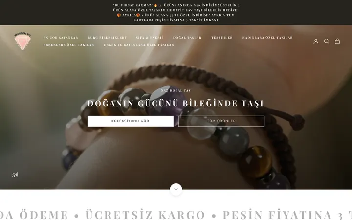 Naz Doğal Taş Shopify mağazası ana sayfa ekran görüntüsü