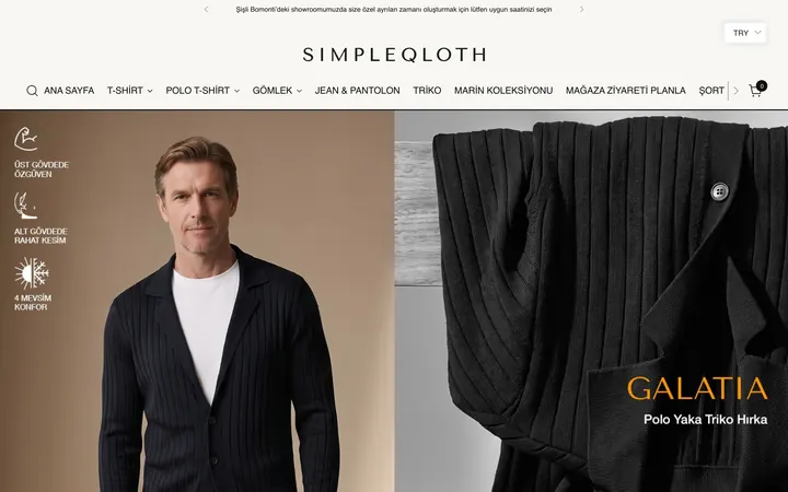 Simpleqloth Shopify mağazası ana sayfa ekran görüntüsü