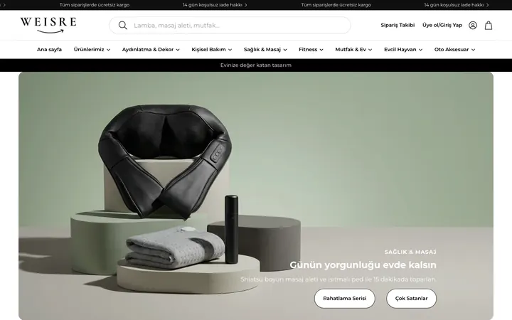 WEISRE Shopify mağazası ana sayfa ekran görüntüsü