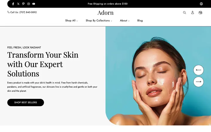 Adorn Shopify teması demo mağaza görünümü