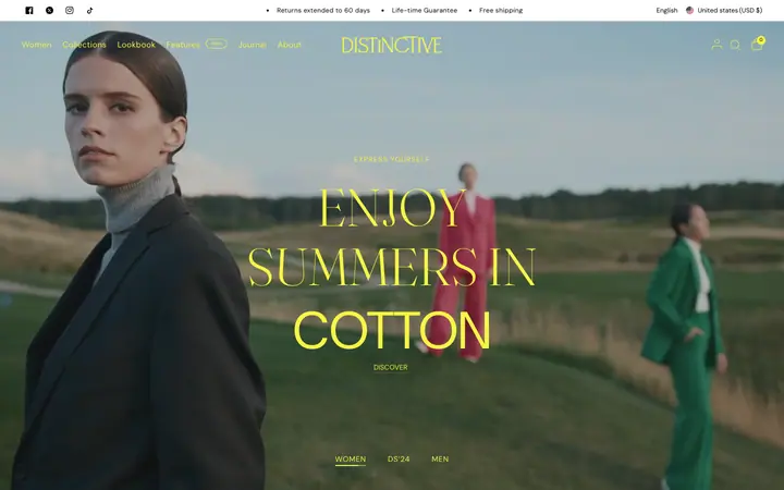 Distinctive Shopify teması demo mağaza görünümü