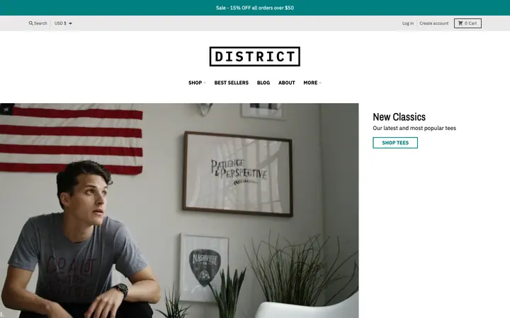 District Shopify teması demo mağaza görünümü