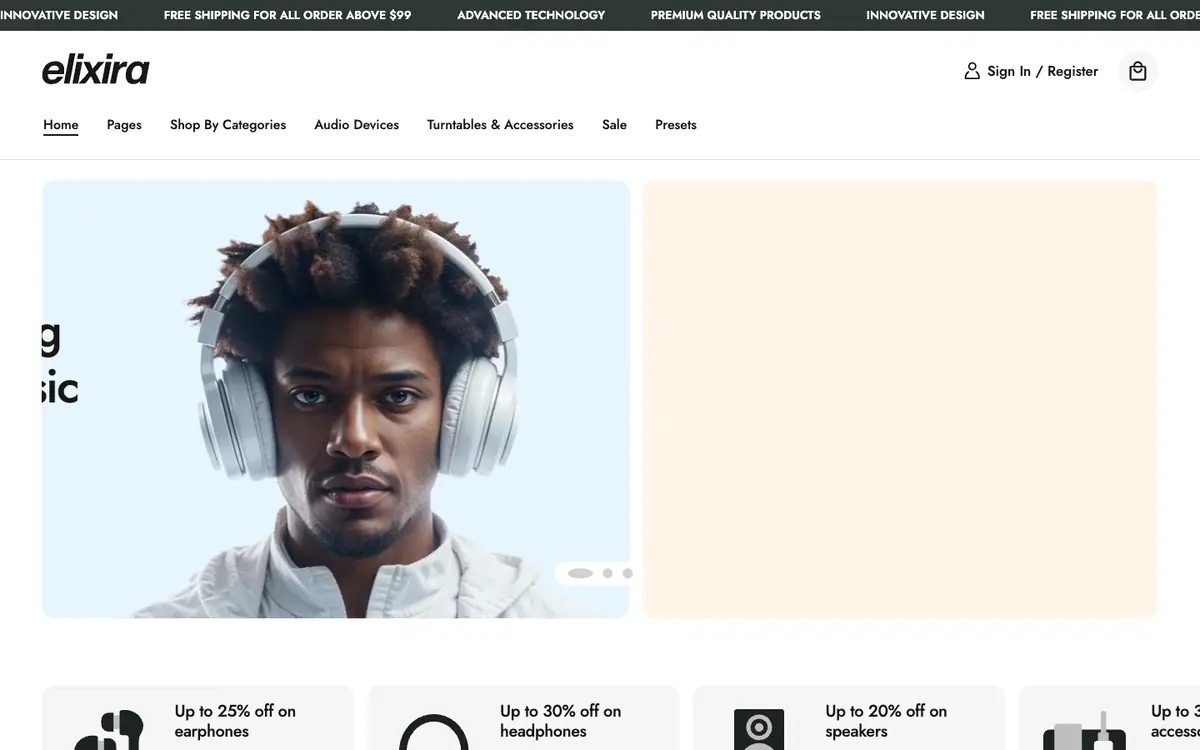 Elixira theme demo store