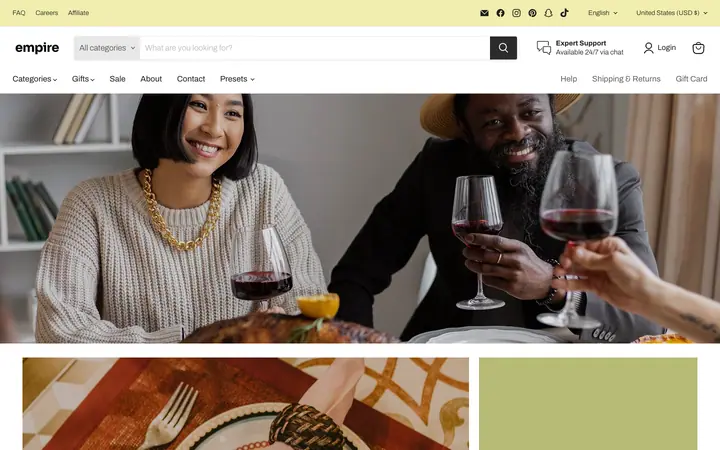 Empire Shopify teması demo mağaza görünümü