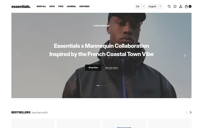 Essentials Shopify teması demo mağaza görünümü