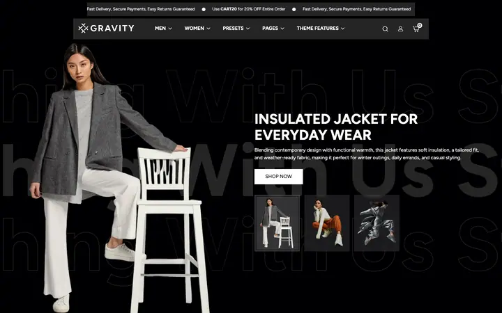 Gravity Shopify teması demo mağaza görünümü