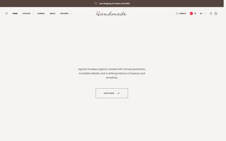 Handmade Shopify teması demo mağaza görünümü