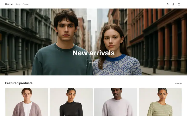 Horizon Shopify teması demo mağaza görünümü