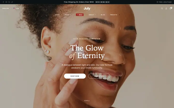 July Shopify teması demo mağaza görünümü