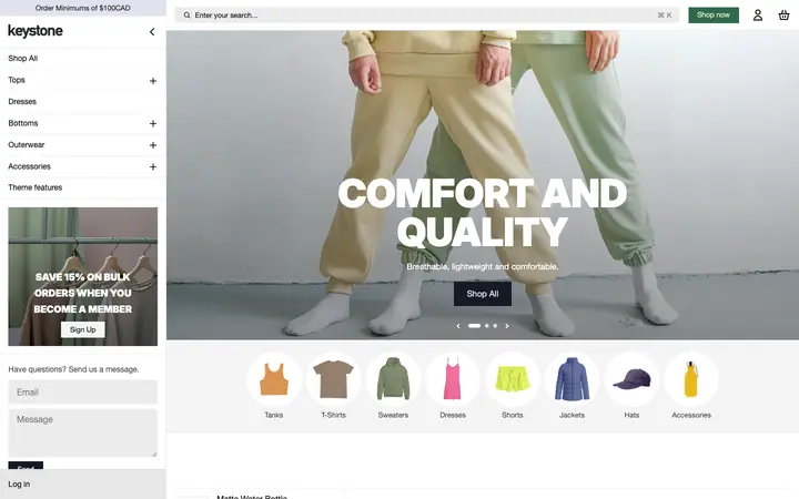 Keystone Shopify teması demo mağaza görünümü