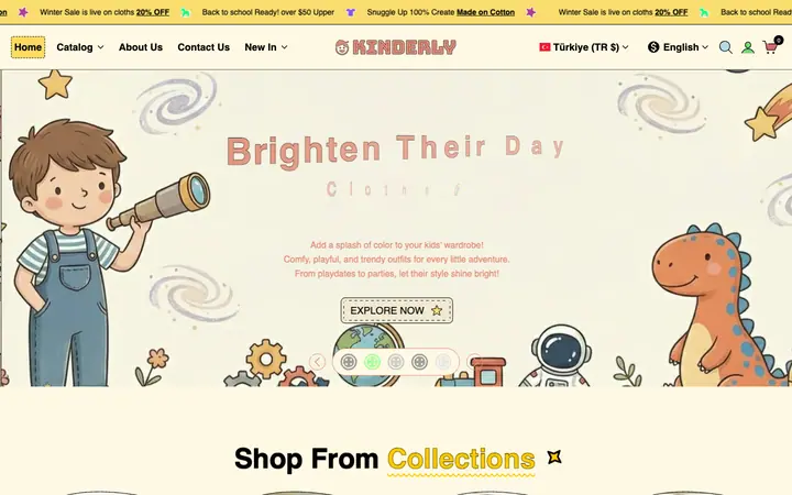 Kinderly Shopify teması demo mağaza görünümü