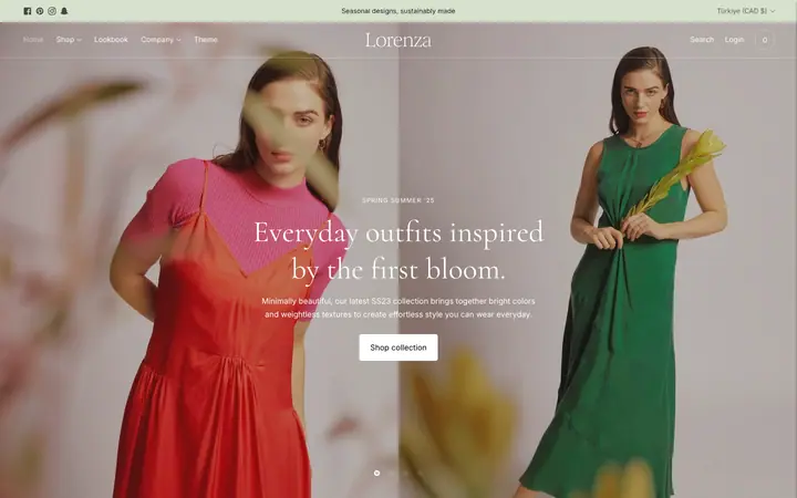 Lorenza Shopify teması demo mağaza görünümü