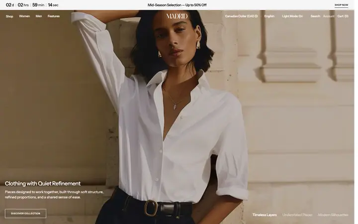Madrid Shopify teması demo mağaza görünümü