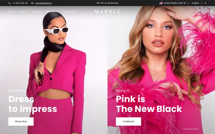 Marble Shopify teması demo mağaza görünümü