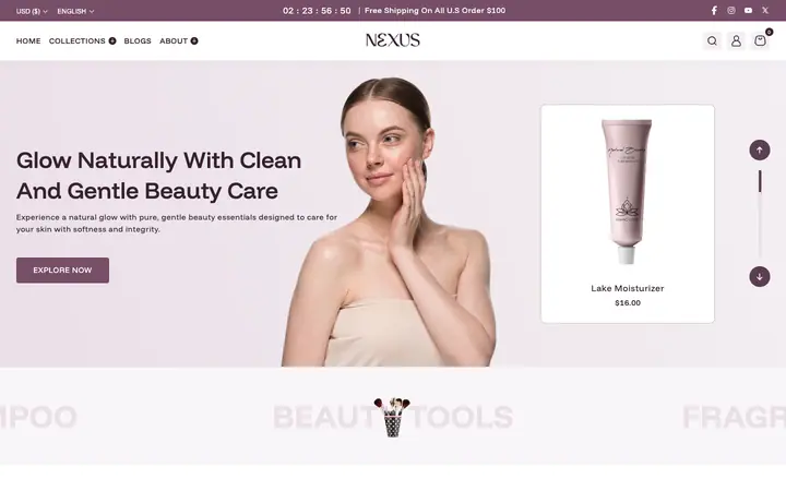 Nexus Shopify teması demo mağaza görünümü