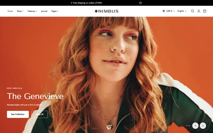 Nimbus Shopify teması demo mağaza görünümü