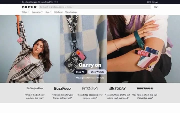 Paper Shopify teması demo mağaza görünümü