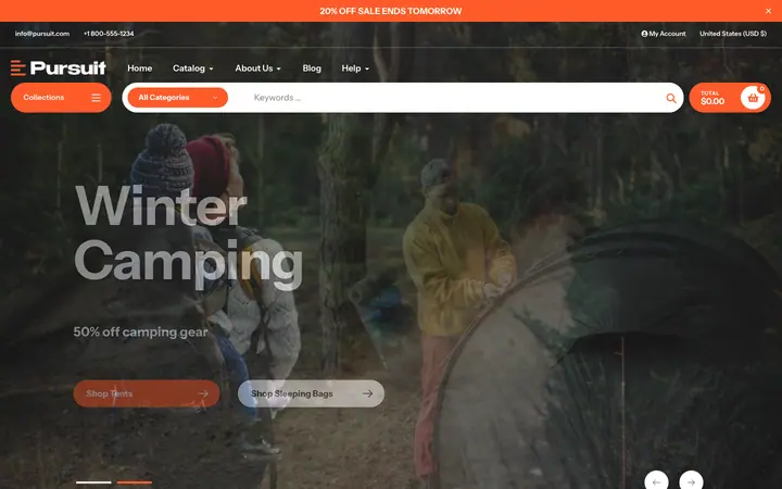 Pursuit Shopify teması demo mağaza görünümü