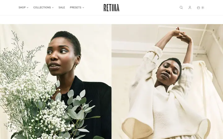 Retina Shopify teması demo mağaza görünümü