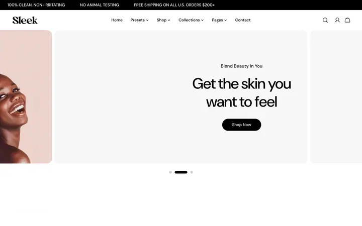 Sleek Shopify teması demo mağaza görünümü