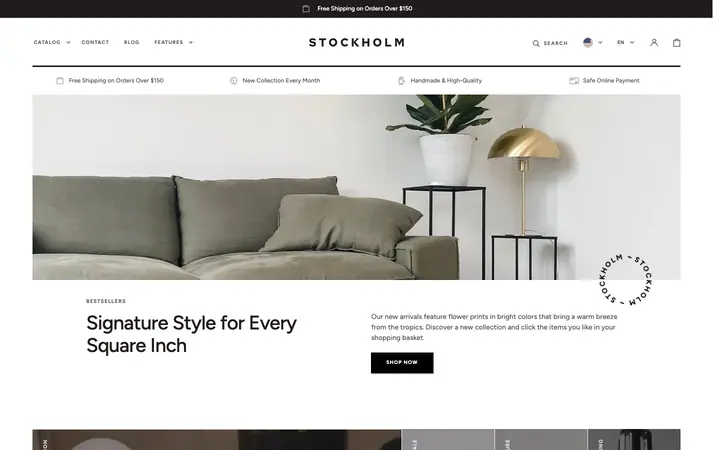 Stockholm Shopify teması demo mağaza görünümü