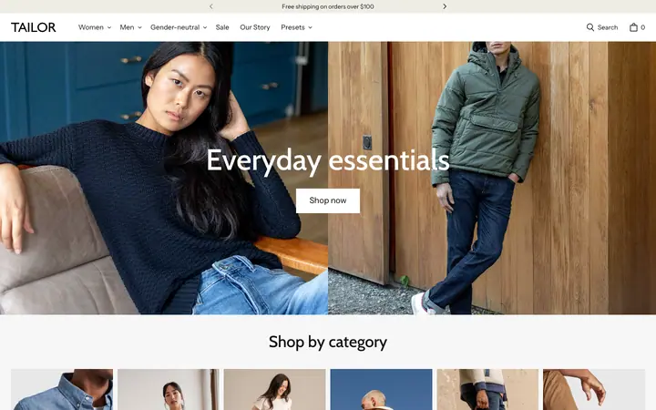 Tailor Shopify teması demo mağaza görünümü