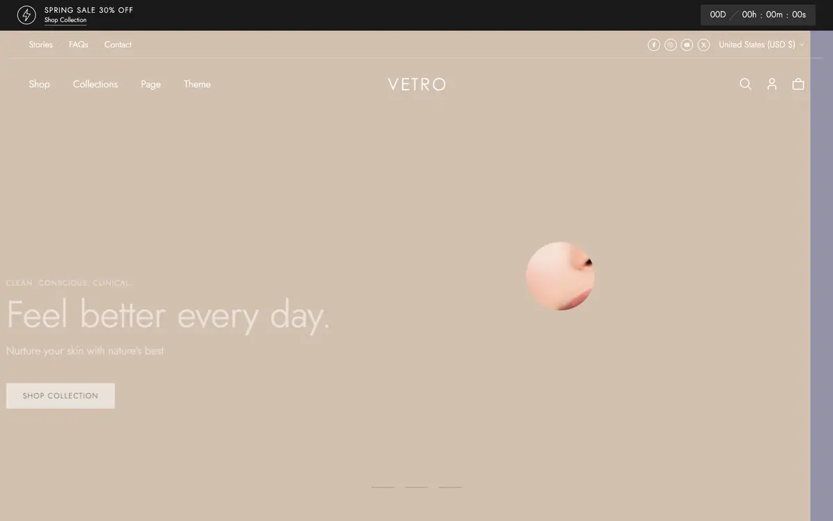 Vetro theme demo store