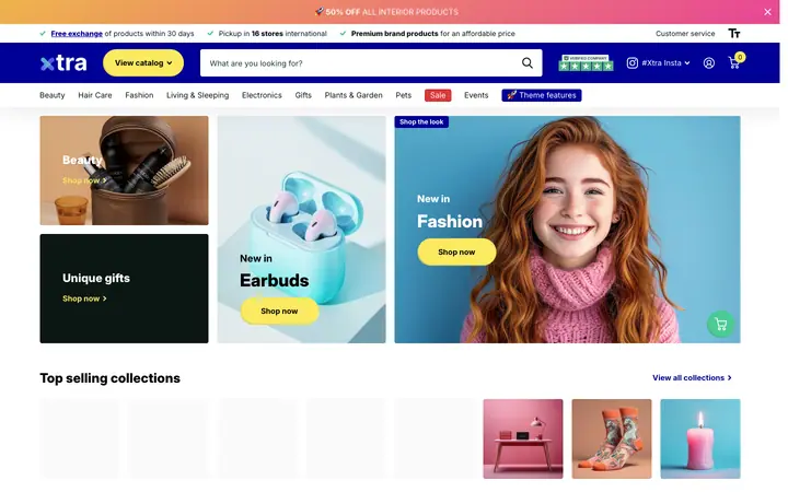 Xtra Shopify teması demo mağaza görünümü