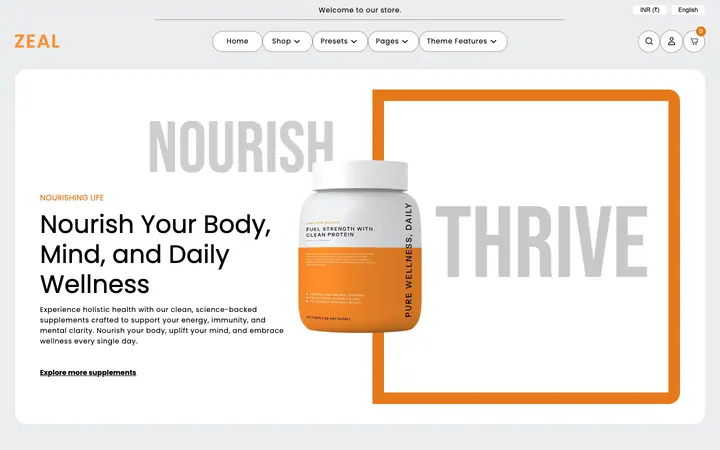 Zeal Shopify teması demo mağaza görünümü